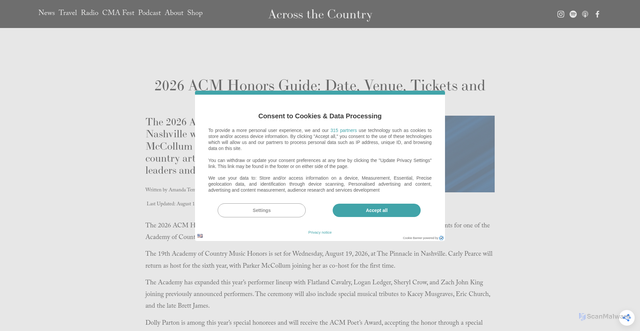Security scan screenshot of https://www.acrossthecountry.com/country-music-blog/acm-honors