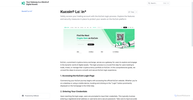 Security scan screenshot of https://kucoienlogini.gitbook.io/us/