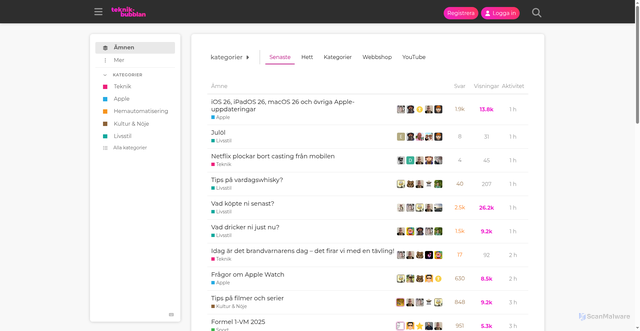 Security scan screenshot of https://auth.teknikveckan.se/