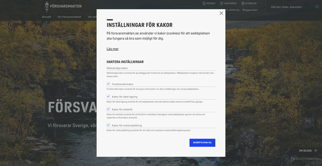Security scan screenshot of https://forsvarsmakten.se