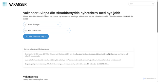 Security scan screenshot of https://vakanser.se