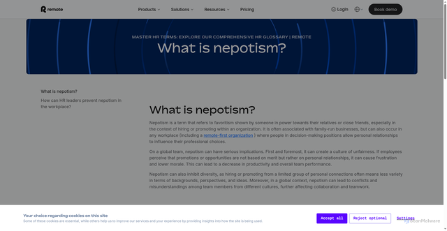 Security scan screenshot of https://remote.com/resources/hr-glossary/nepotism
