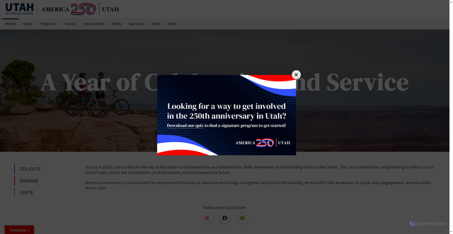 Security scan screenshot of https://america250.utah.gov/