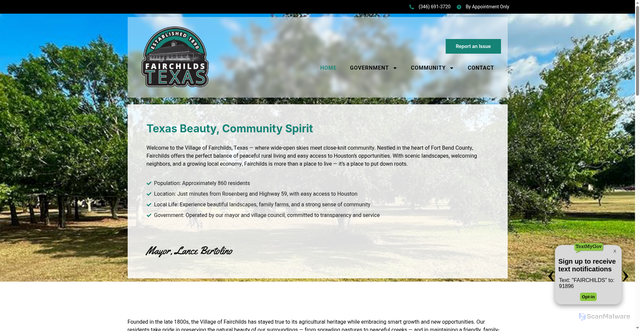 Security scan screenshot of https://fairchildstx.gov/