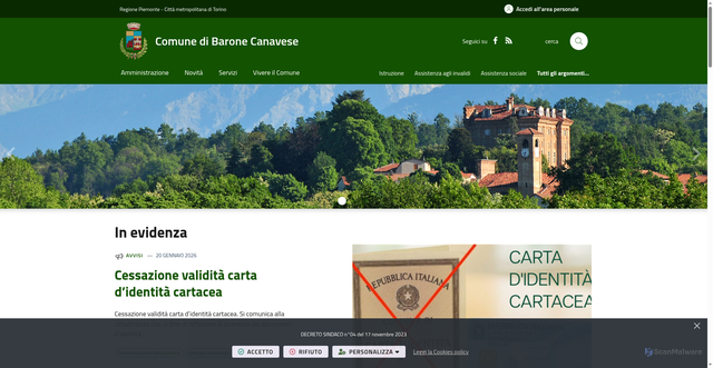 Security scan screenshot of https://www.comune.barone.to.it/it-it/home