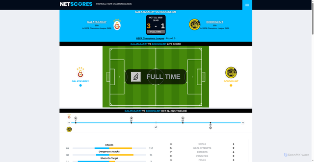 Security scan screenshot of https://www.netscores.com/football/bodo-glimt-galatasaray-live-225309