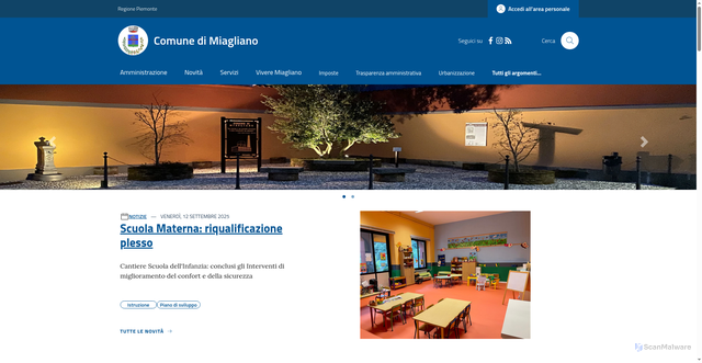 Security scan screenshot of https://www.comune.miagliano.bi.it/