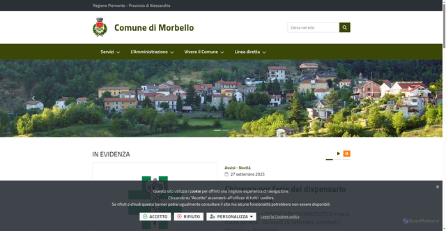 Security scan screenshot of https://www.comune.morbello.al.it/it-it/home