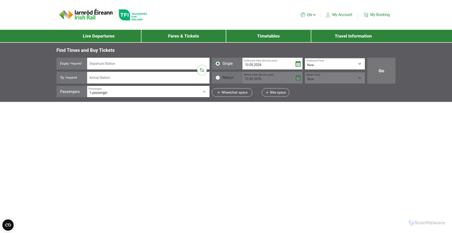 Security scan screenshot of https://journeyplanner.irishrail.ie