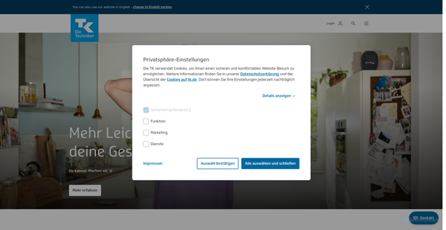 Security scan screenshot of https://www.tk.de/techniker