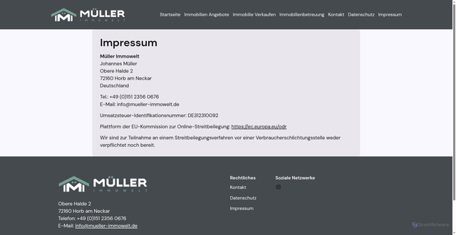 Security scan screenshot of https://mueller-immowelt.de/impressum/