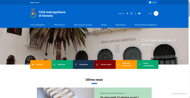 Security scan screenshot of https://www.cittametropolitana.ve.it/