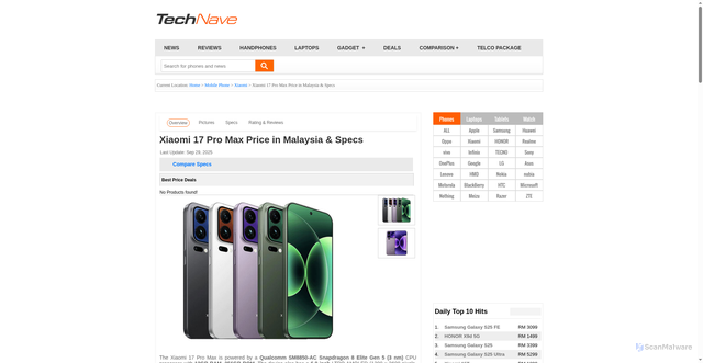 Security scan screenshot of https://technave.com/gadget/Xiaomi-17-Pro-Max-Price-in-Malaysia-Specs-44268.html