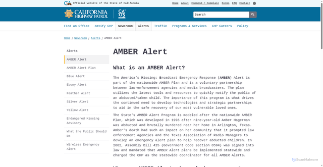 Security scan screenshot of https://www.chp.ca.gov/news-alerts/alerts/amber-alert/