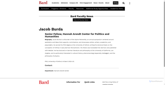 Security scan screenshot of https://www.bard.edu/faculty/jacob-burda