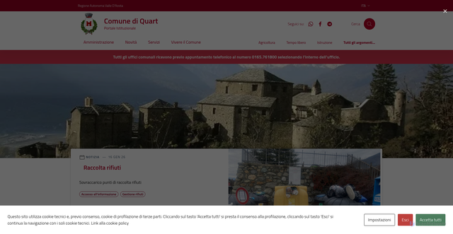 Security scan screenshot of https://comune.quart.ao.it/