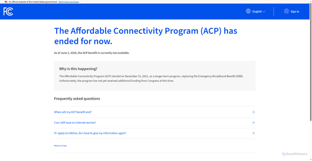 Security scan screenshot of https://getinternet.gov/apply