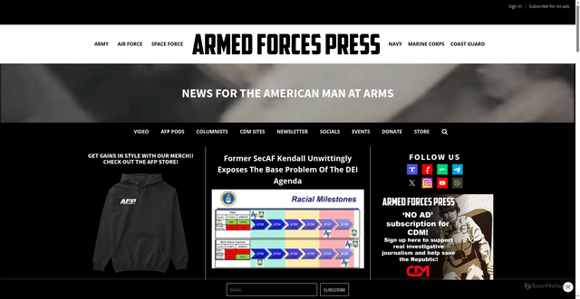 Security scan screenshot of https://armedforces.press/
