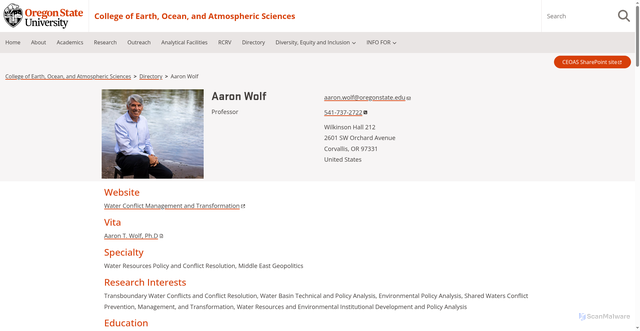 Security scan screenshot of https://ceoas.oregonstate.edu/directory/aaron-wolf