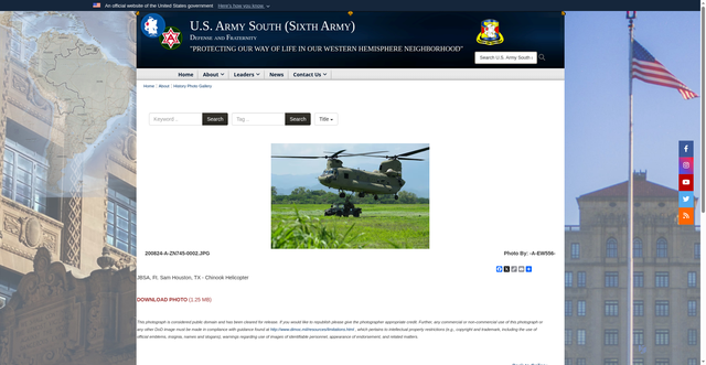 Security scan screenshot of https://www.arsouth.army.mil/About/History-Photo-Gallery/igphoto/2002483341/