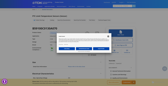 Security scan screenshot of https://product.tdk.com/en/search/sensor/ptc/limit-temp/info?part_no=B59100C0130A070