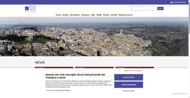 Security scan screenshot of https://www.architettimatera.it/