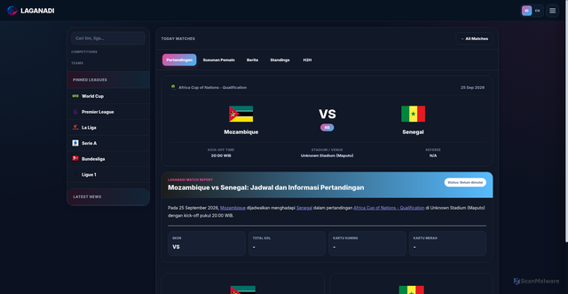 Security scan screenshot of https://laganadi.com/match/1545831/senegal-vs-mozambique