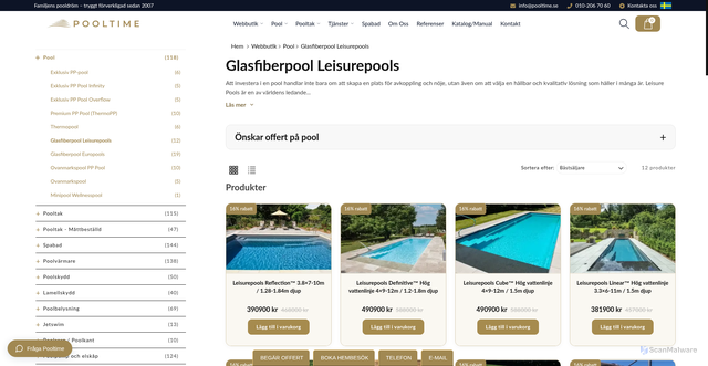 Security scan screenshot of https://leisurepools.se