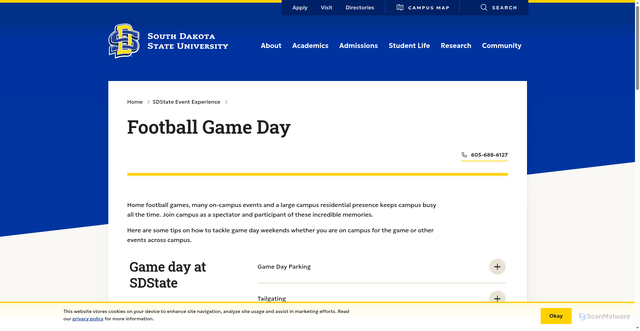 Security scan screenshot of https://www.sdstate.edu/sdstate-event-experience/football-game-day
