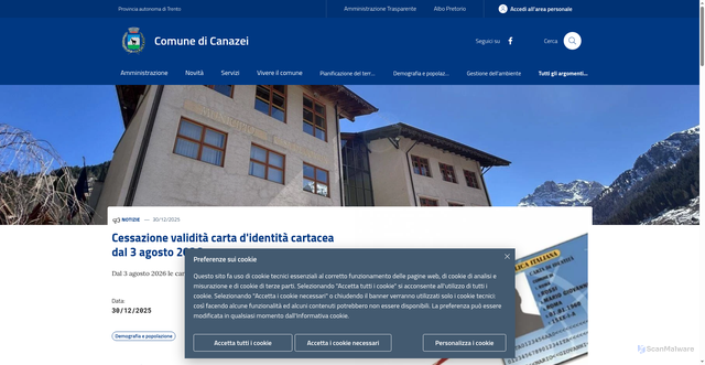 Security scan screenshot of https://www.comune.canazei.tn.it