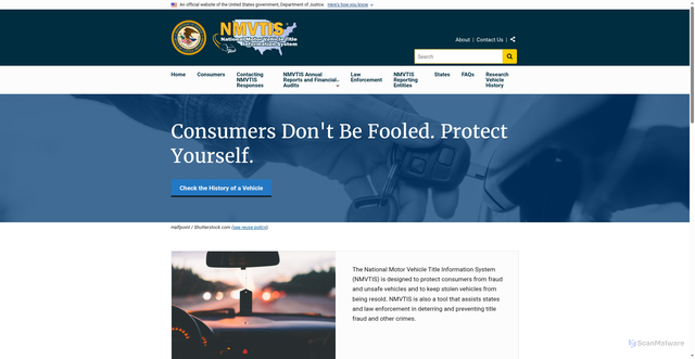 Security scan screenshot of https://vehiclehistory.bja.ojp.gov/