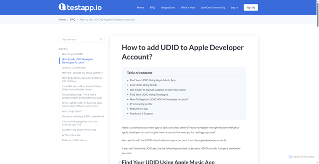 Security scan screenshot of https://help-static.pages.dev/faq/how-to-add-udid-to-apple-developer-account/