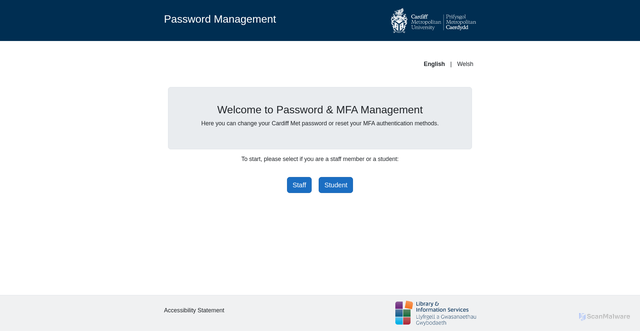 Security scan screenshot of https://password.cardiffmet.ac.uk