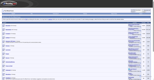 Security scan screenshot of https://forum.officiating.com