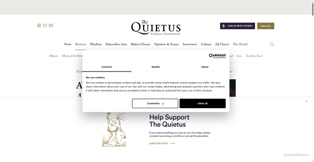 Security scan screenshot of https://thequietus.com/quietus-reviews/avtt-pttn-avtt-pttn-mike-patton-review/