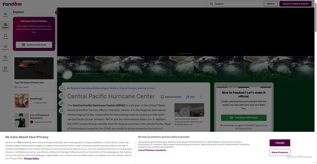 Security scan screenshot of https://hurricanes.fandom.com/wiki/Central_Pacific_Hurricane_Center