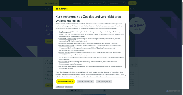 Security scan screenshot of https://comdirect.de