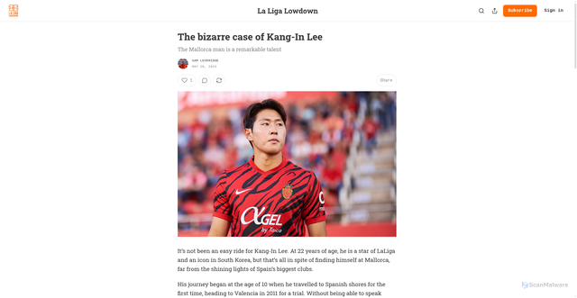 Security scan screenshot of https://lllonline.substack.com/p/the-bizarre-case-of-kang-in-lee