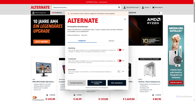 Security scan screenshot of https://www.alternate.de