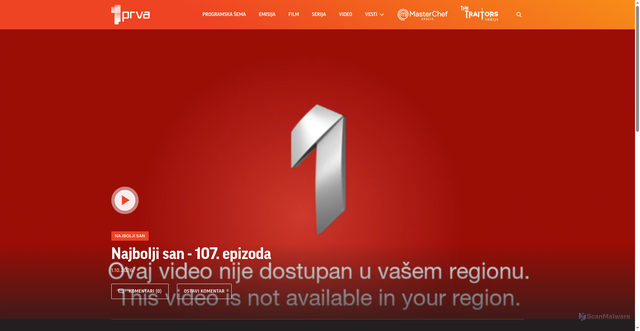 Security scan screenshot of https://www.prva.rs/video/serija/118355/najbolji-san-107-epizoda