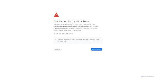 Security scan screenshot of https://acdb1be7e42c2493b966e349c5f0199d-fedceb5f40ad68e0.elb.us-east-1.amazonaws.com