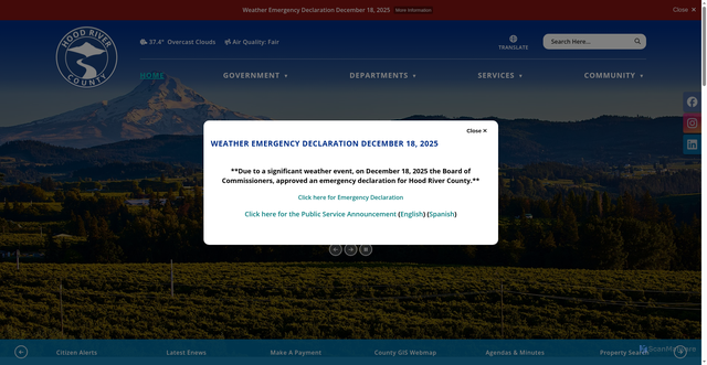 Security scan screenshot of https://www.hoodrivercounty.gov/