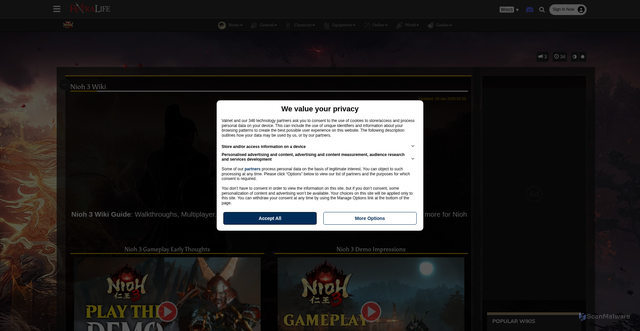 Security scan screenshot of https://nioh3.wiki.fextralife.com/Nioh+3+Wiki