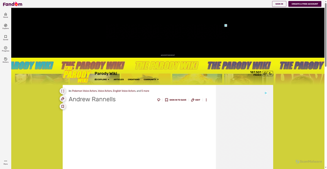 Security scan screenshot of https://parody.fandom.com/wiki/Andrew_Rannells
