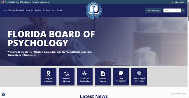 Security scan screenshot of https://floridaspsychology.gov/