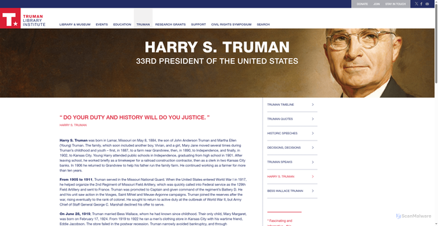 Security scan screenshot of https://www.trumanlibraryinstitute.org/truman/harry-s-truman/
