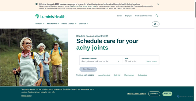 Security scan screenshot of https://luminishealth.org