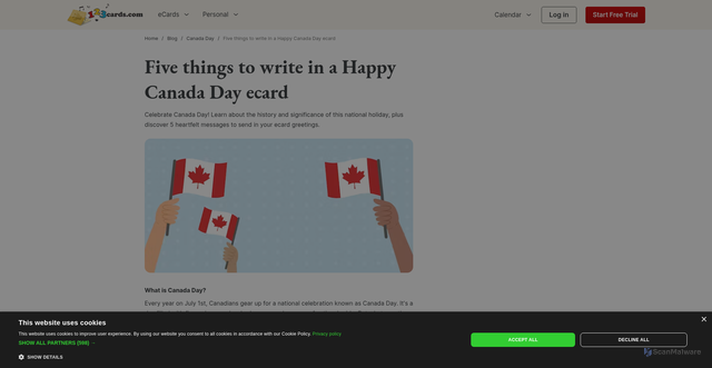 Security scan screenshot of https://www.123cards.com/blog/5-things-to-write-in-a-happy-canada-day-ecard/