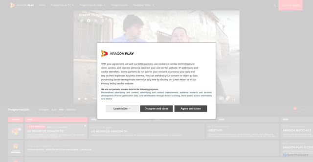 Security scan screenshot of https://www.aragonplay.es/directos