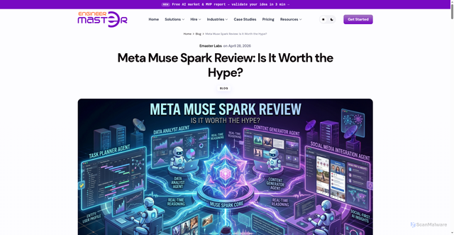 Security scan screenshot of https://emasterlabs.com/meta-muse-spark-review/
